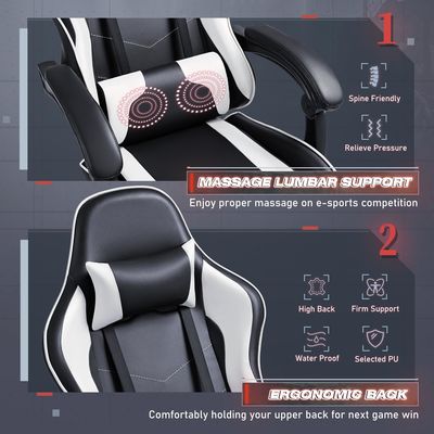 Cadeira de jogo de computador de corrida ajustável com apoio de pé e massagem lombar