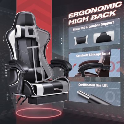 Cadeira de jogo de computador de corrida ajustável com apoio de pé e massagem lombar
