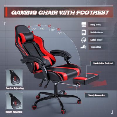 Cadeira de jogo de computador de corrida de design moderno com apoio para os pés e apoio lombar de massagem