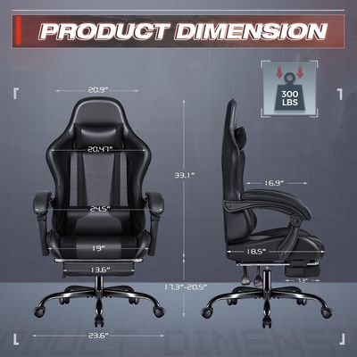 Cadeira de jogo de computador de corrida ajustável com apoio de pé e massagem lombar
