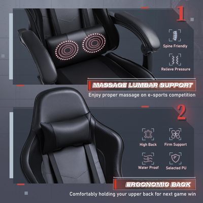 Cadeira de jogo de computador de corrida ajustável com apoio de pé e massagem lombar