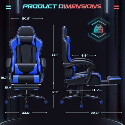 Cadeira de jogos ALINUNU Design ergonômico com suporte lombar de massagem e assento giratório 360