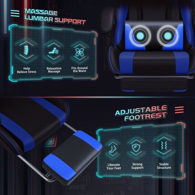 Cadeira de jogos ALINUNU Design ergonômico com suporte lombar de massagem e assento giratório 360