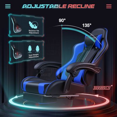 Cadeira de jogos ALINUNU Design ergonômico com suporte lombar de massagem e assento giratório 360