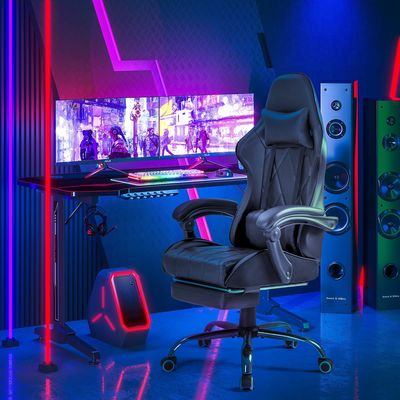 Cadeira ergonômica de videojogo de costas altas com apoio de pés e massagem