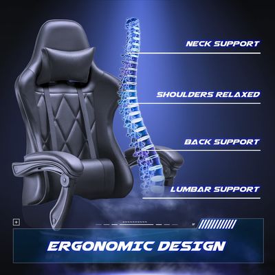 Cadeira ergonômica de videojogo de costas altas com apoio de pés e massagem