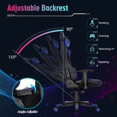 Customize Ergonomic Video Gaming Chair com luzes LED RGB e design ajustável