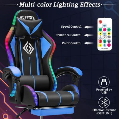 ALINUNU Direct Ergonomic Computer Massage Chair Gaming com apoio de pé e luzes LED