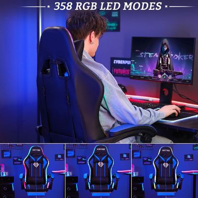 ALINUNU Direct Ergonomic Computer Massage Chair Gaming com apoio de pé e luzes LED