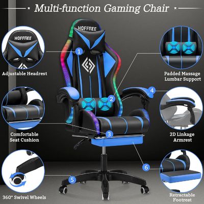 ALINUNU Direct Ergonomic Computer Massage Chair Gaming com apoio de pé e luzes LED