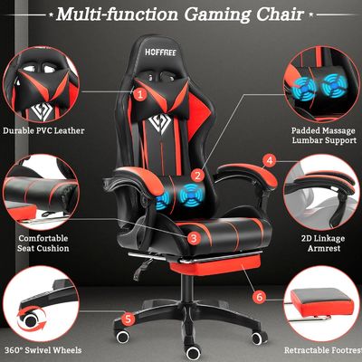 Personalize a cadeira de massagem com computador ergonômico ALINUNU com luzes LED e apoio de pés