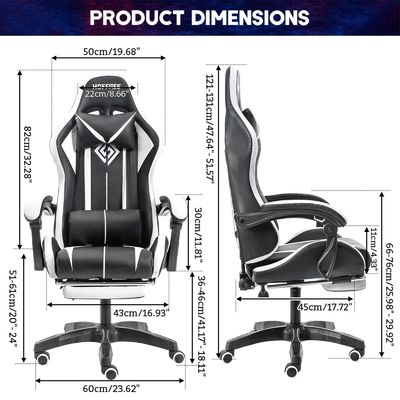Cadeira de jogo de massagem com computador ergonômico de cor personalizada com luzes LED e apoio de pés