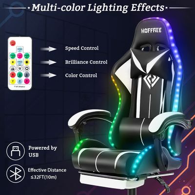 Cadeira de jogo de massagem com computador ergonômico de cor personalizada com luzes LED e apoio de pés