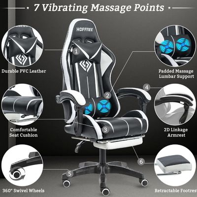 Cadeira de jogo de massagem com computador ergonômico de cor personalizada com luzes LED e apoio de pés