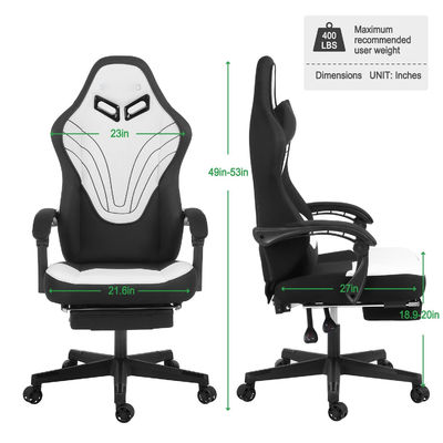Cadeira de jogos com apoio de pé e dimensões do produto 25&quot;D x 23&quot;W x 53&quot;H
