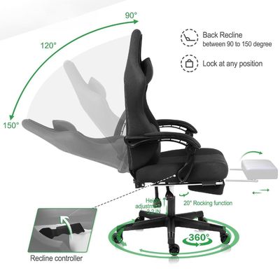 Cadeira de jogos com apoio de pé e dimensões do produto 25&quot;D x 23&quot;W x 53&quot;H