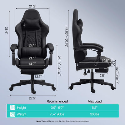 Cadeira de jogos de computador de escritório ajustável com apoio de pés e massagem