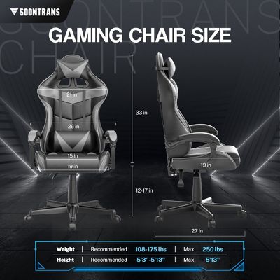 Obtenha a Ultimate Gaming Experience PU Gaming Chair com Massagem 33&quot;D x 24&quot;W x 49.2&quot;H