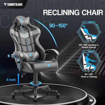 Obtenha a Ultimate Gaming Experience PU Gaming Chair com Massagem 33&quot;D x 24&quot;W x 49.2&quot;H