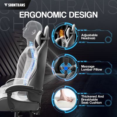 Obtenha a Ultimate Gaming Experience PU Gaming Chair com Massagem 33&quot;D x 24&quot;W x 49.2&quot;H
