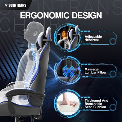 ALINUNU Cadeira Ergonômica para Jogadores com Massagem e Couro Sintético