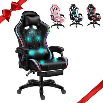 Sala de jogos de computador de design moderno LED Cadeira de jogos com alto-falantes e travesseiro lombar