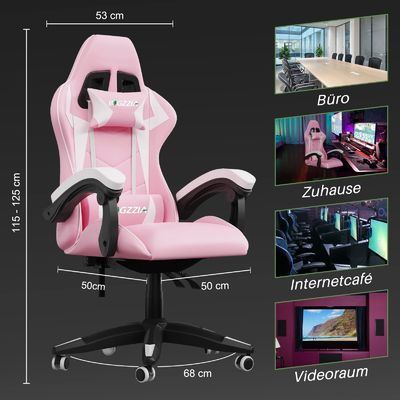 3 Gas Lift Reclining Video Game Chair com apoio para a cabeça e apoio lombar Confortável
