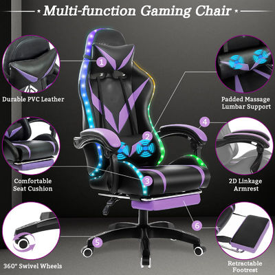 Embalagem de correio Cadeira ergonômica de jogos RGB com massagem e luzes led