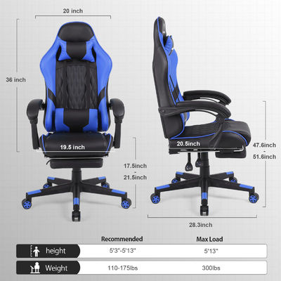 Cadeira de jogo de corrida de cores personalizadas de design moderno com apoio para os pés e suporte lombar