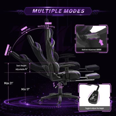 Cadeira de jogo ergonômica direta de costas altas com apoio de pé Cadeira de corrida com computador ajustável