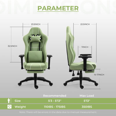 Home Office Cadeira de jogos com massagem Suporte lombar e apoio de pé em design moderno