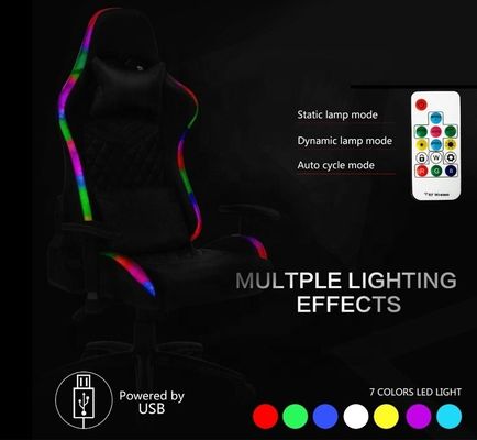 Luz LED e comando remoto Cadeira de jogos PU Mobiliário de escritório com couro sintético