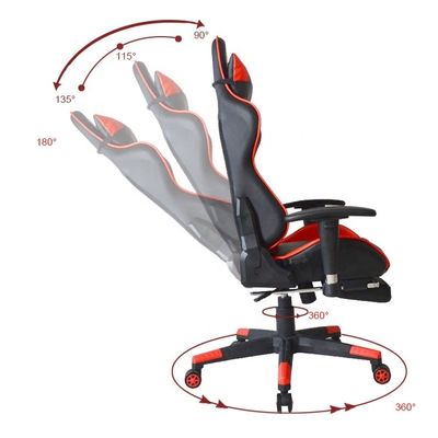 Computador Gamer Cadeira de jogos de escritório moderna com apoio de pé e apoios de braço de PU ajustáveis em 2D