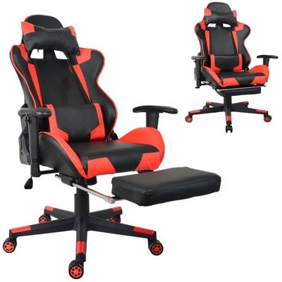 Computador Gamer Cadeira de jogos de escritório moderna com apoio de pé e apoios de braço de PU ajustáveis em 2D