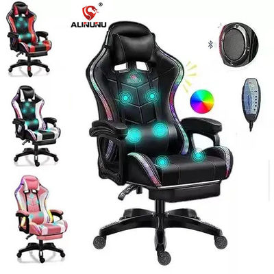 Cadeira de massagem de jogo de couro sintético com luzes e alto-falantes RGB