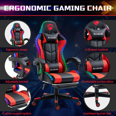 Assento de braço ajustável em altura cadeira de jogos LED RGB com estilo giratório de massagem e alto-falantes
