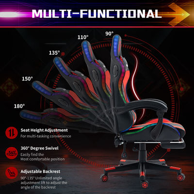Assento de braço ajustável em altura cadeira de jogos LED RGB com estilo giratório de massagem e alto-falantes