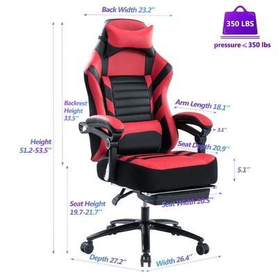 Cadeira de jogo com apoio de pés e espuma de memória de capacidade de 400 libras