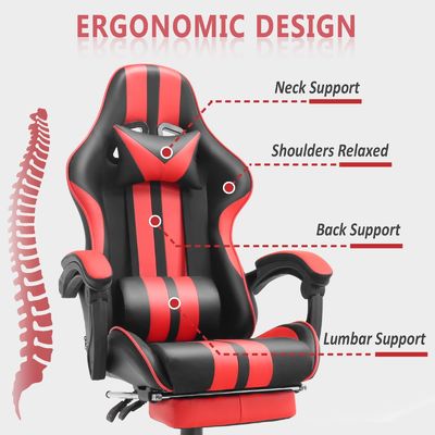 Cadeira de jogo ergonômica de estilo de corrida com apoio de cabeça e apoio lombar