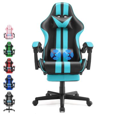 Cadeira de computador para jogos de PC com apoio de cabeça, apoio lombar e apoio de pé