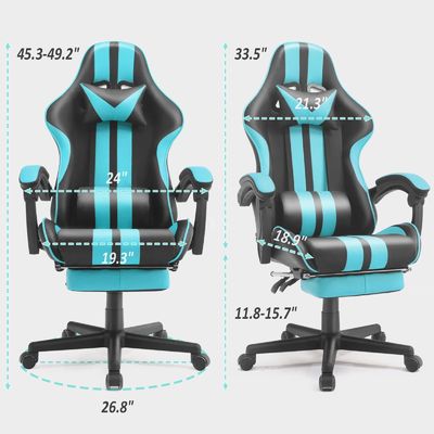 Cadeira de computador para jogos de PC com apoio de cabeça, apoio lombar e apoio de pé