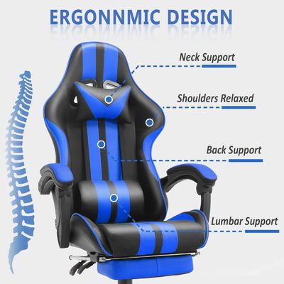 Cadeira de jogo ergonômica de estilo de corrida com apoio para a cabeça e apoio lombar Capacidade de 300 libras