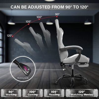 Cadeira giratória ajustável em altura Recliner ergonômico para computadores de escritório e jogos de vídeo