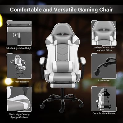 Cadeira giratória ajustável em altura Recliner ergonômico para computadores de escritório e jogos de vídeo