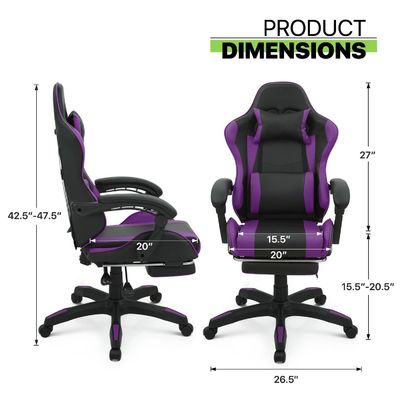 Cadeira de vídeo-jogo ergonômica de costas altas com apoio de cabeça, apoio lombar, cadeira de jogos