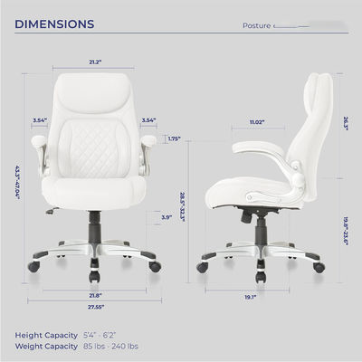 Cadeira de escritório confortável de couro PU com suporte lombar 27.55D x 26.77W x 43.3H polegadas