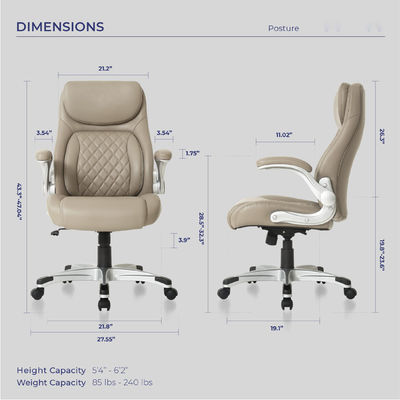 Cadeira de escritório ergonômica de couro PU com suporte lombar e apoios de braço flexíveis