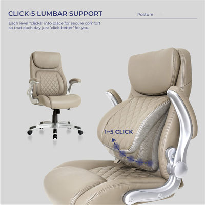 Cadeira de escritório ergonômica de couro PU com suporte lombar e apoios de braço flexíveis