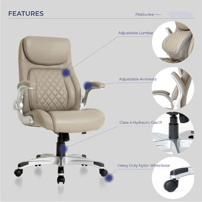 Cadeira de escritório ergonômica de couro PU com suporte lombar e apoios de braço flexíveis