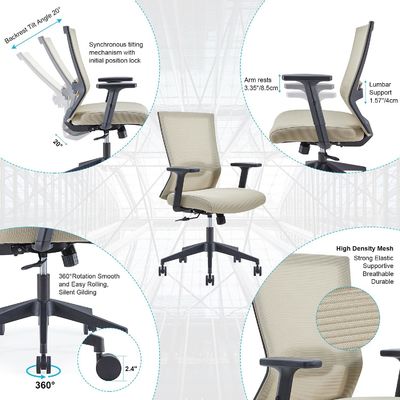 Chave de escritório giratória executiva de malha ergonômica com suporte lombar